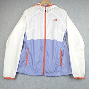 The North Face Hooded Windbreaker Womens Small White Purple Full Zip Running Jog
